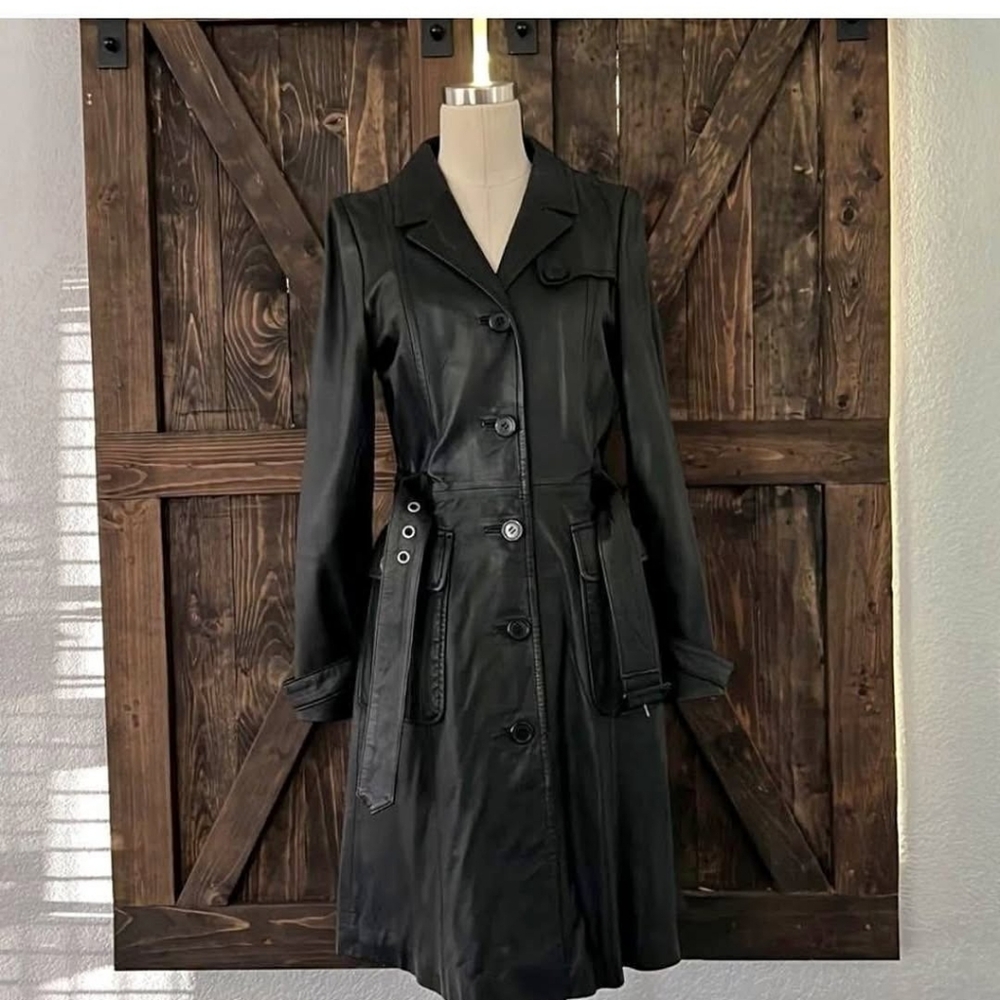 H&M Madonna Black Leather Coat with Belt